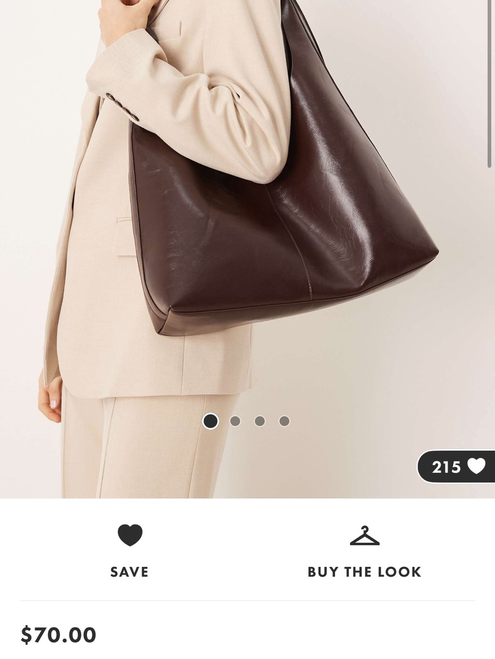 Oversized Smooth Leather-Look Tote in Deep Brown
